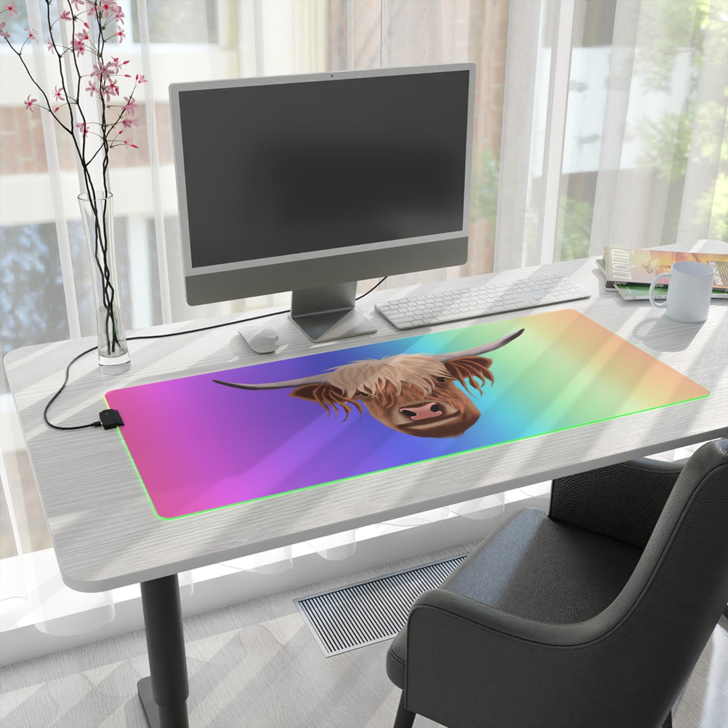 Colorful Highland Cow LED Gaming Mouse Pad - Vibrant Desk Accessory for Gamers