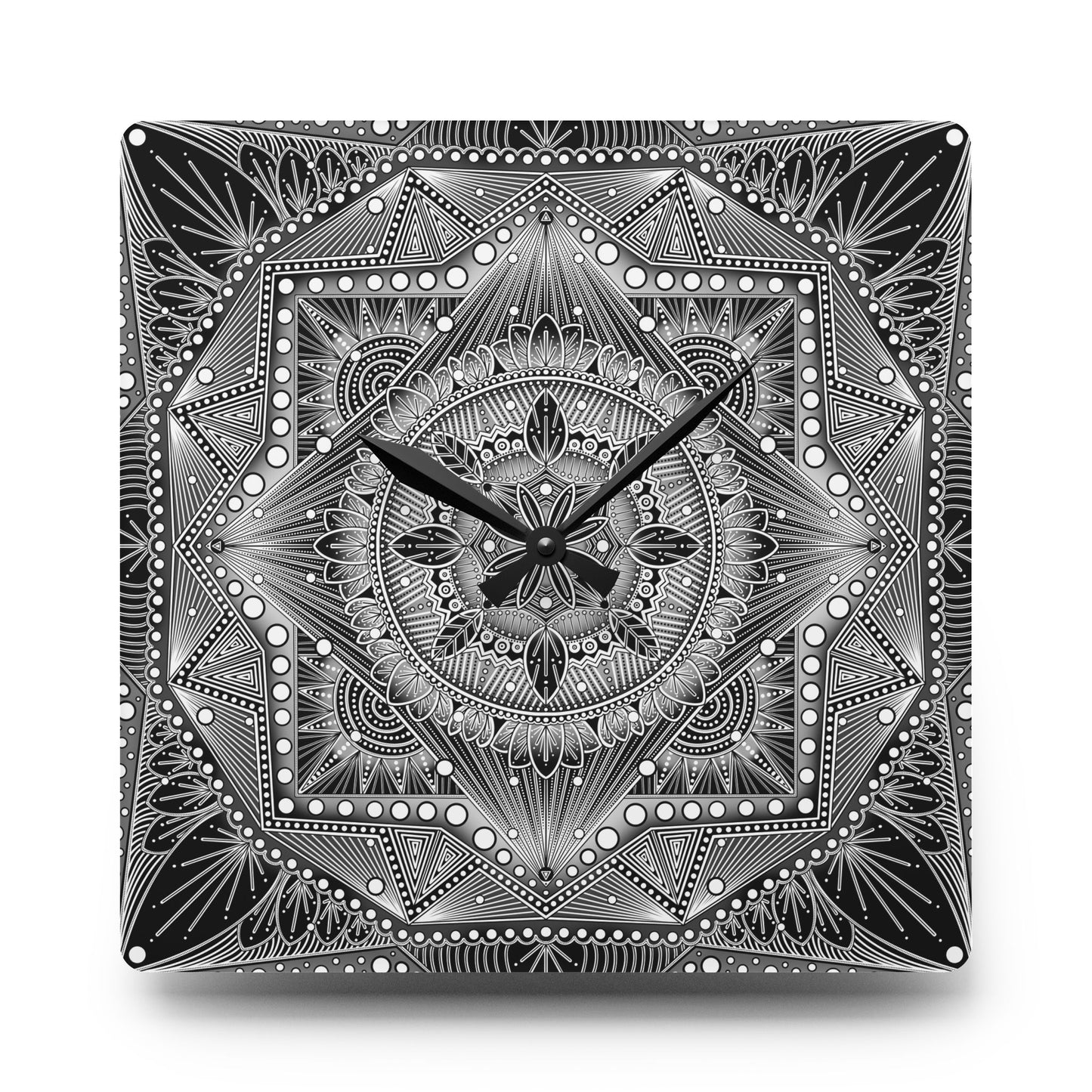 Mandala Wall Clock, Unique Acrylic Clock, Boho Home Decor, Hand Drawn Artwork, Modern Office Clock, Geometric Design Decor