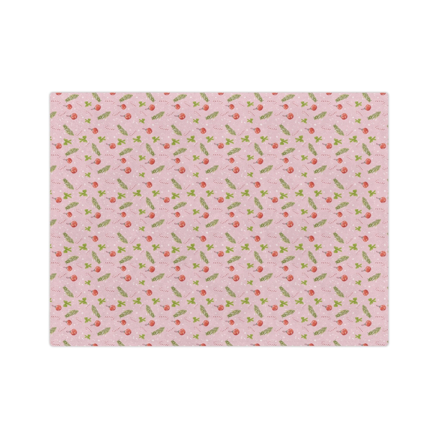 Velveteen Microfiber Blanket - Christmas Trim Pattern Watercolor Design - Pink