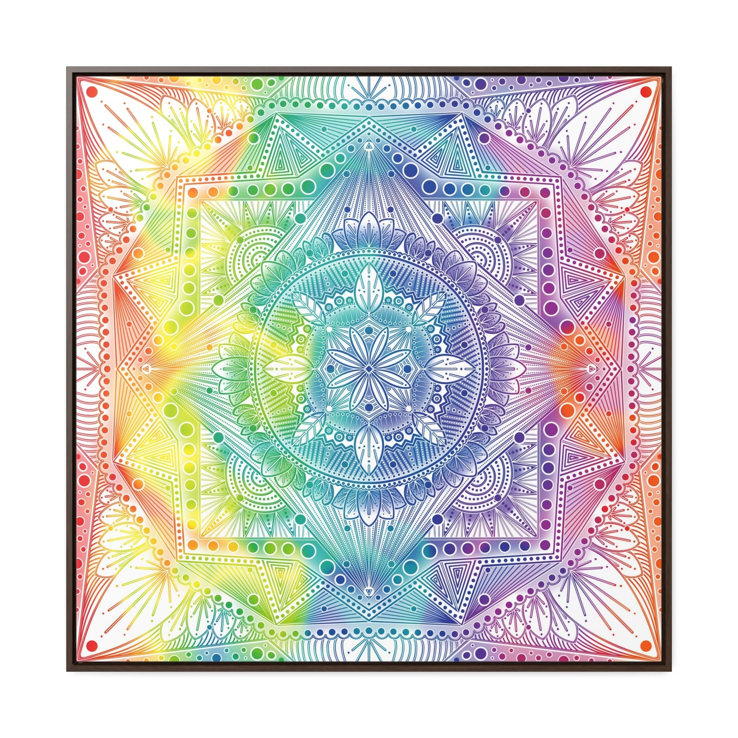 Canvas Prints, Holographic Rainbow Mandala Artwork, Square Frame, Psychedelic Wall Decor, Abstract Art Gift
