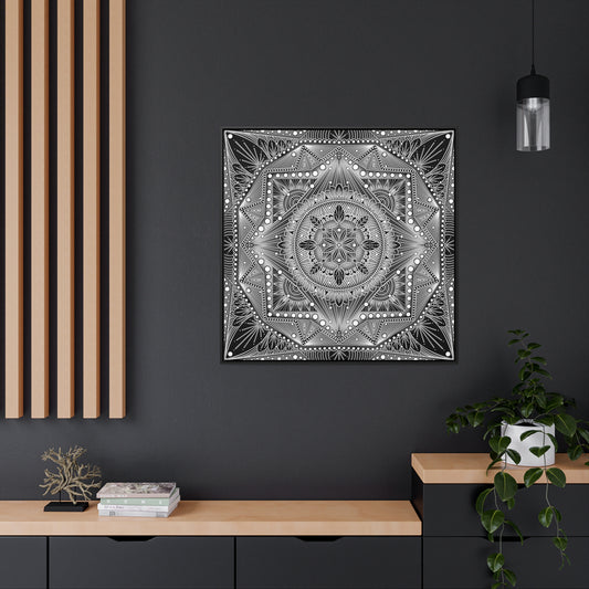 Square Frame Canvas Print, Black and White Mandala Artwork by Anndria, Gallery Wall Decor, Minimalist Home Decoration, Zen Meditation Gift,