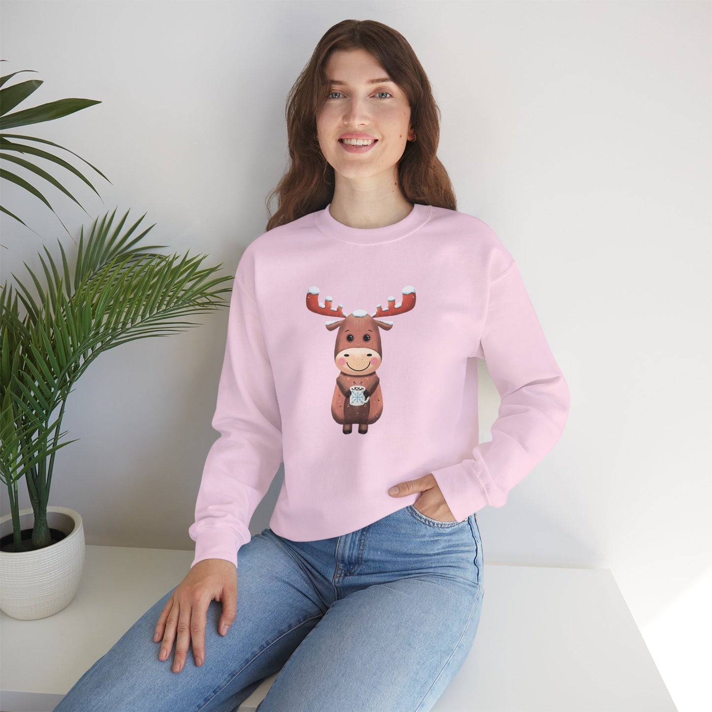 Moose Hot Chocolate Crewneck Sweatshirt by Anndria