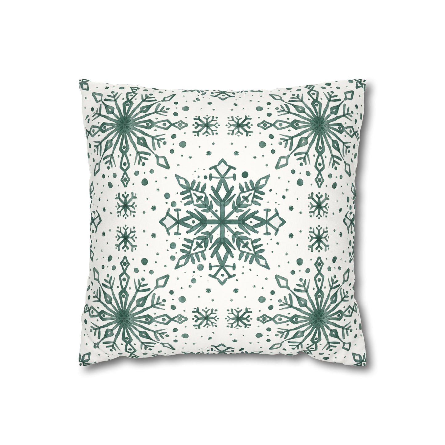 Pillowcase Watercolor Snowflake Design - Green and White