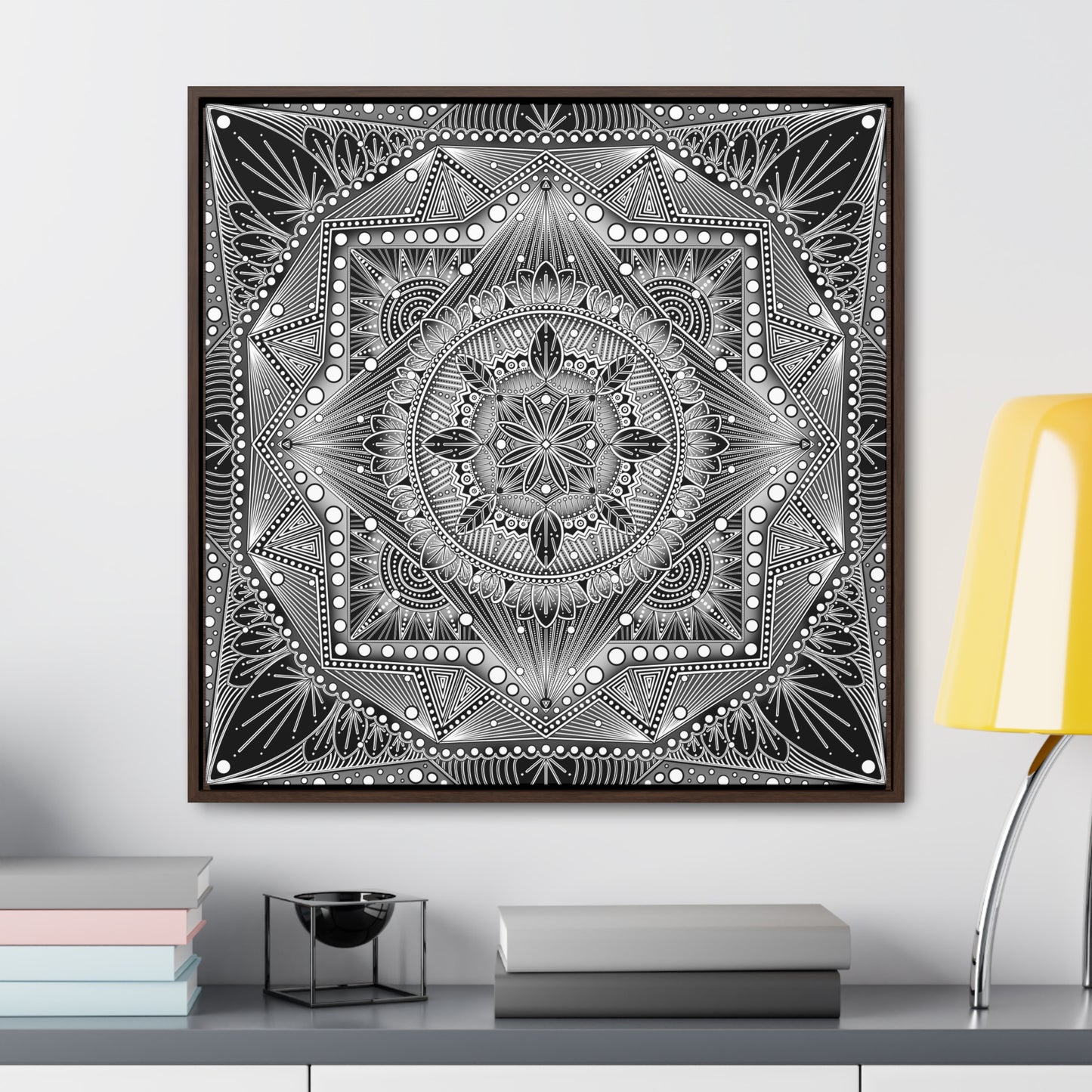 Square Frame Canvas Print, Black and White Mandala Artwork by Anndria, Gallery Wall Decor, Minimalist Home Decoration, Zen Meditation Gift,