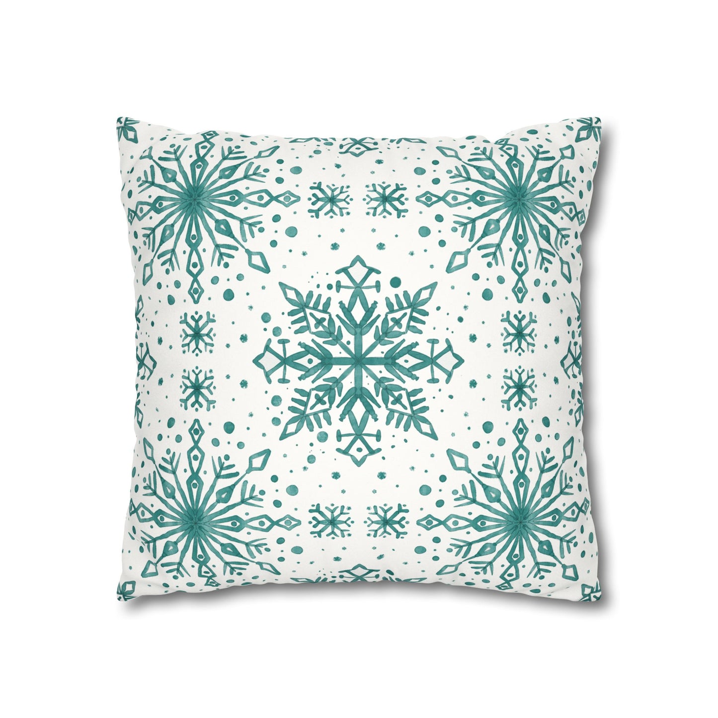 Pillowcase Watercolor Snowflake Design - Teal and White