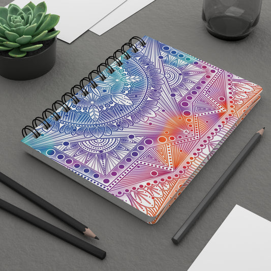 Psychedelic Spiral Bound Journal, Rainbow Mandala Design, Holographic Artwork by Anndria, Notebook, Sketchbook, Diary, Writing Journal,