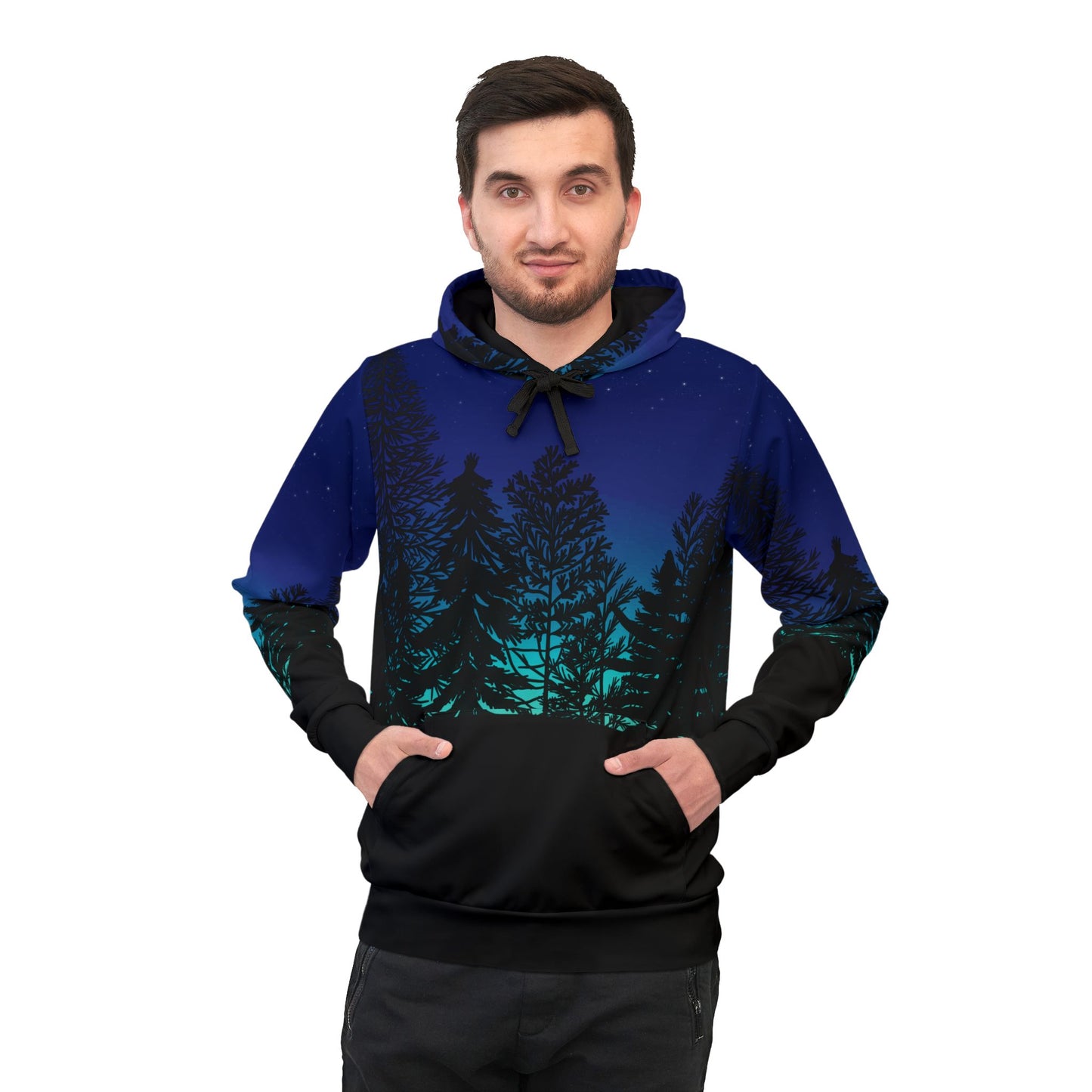 Starry Night Forest Athletic Hoodie - Outdoor Adventure Wear