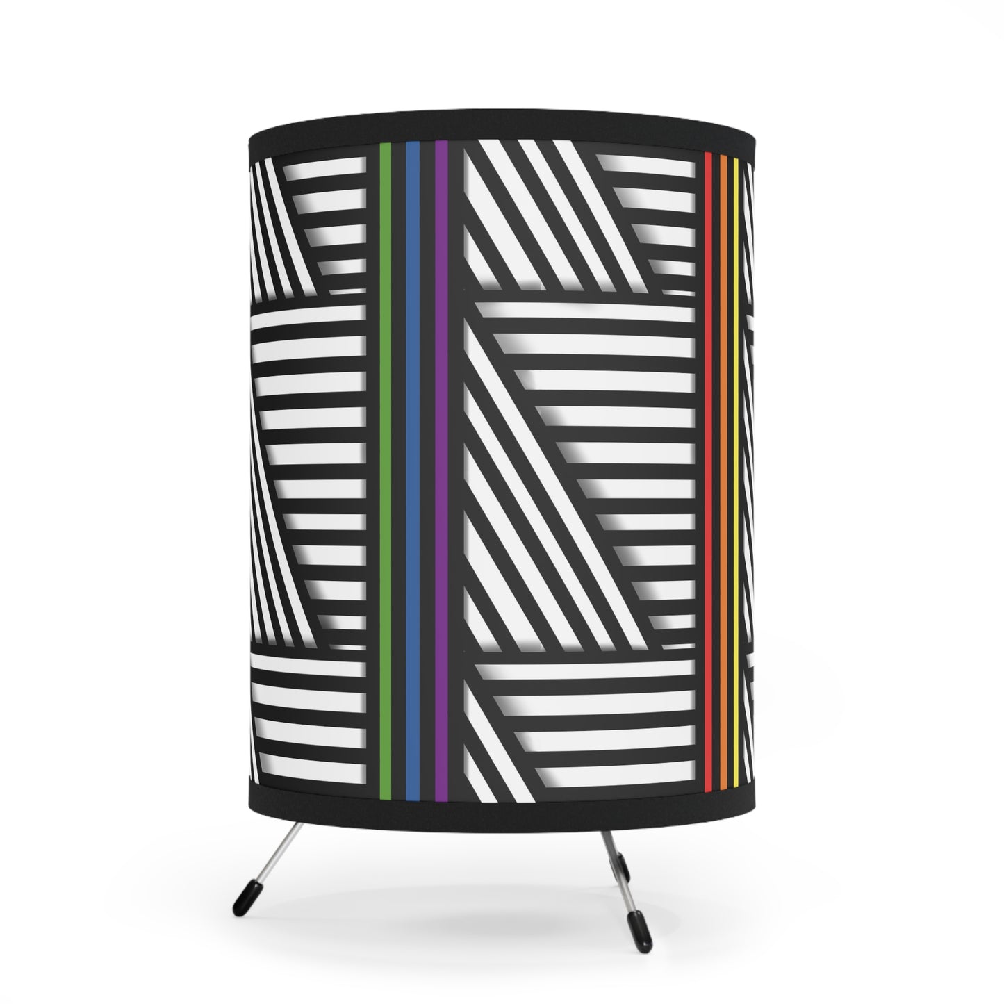 Modern Tripod Lamp with Geometric Pride Shade - High-Res Print, Perfect for Home Decor & Gifts