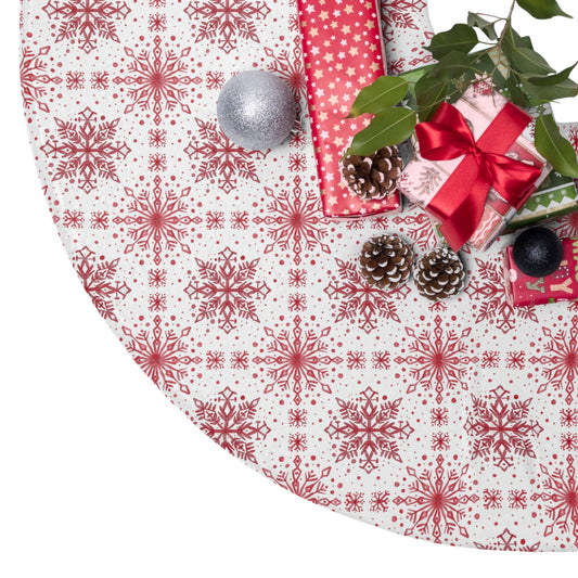 Tree Skirt - Watercolor Snowflake design by Anndria - Red and White