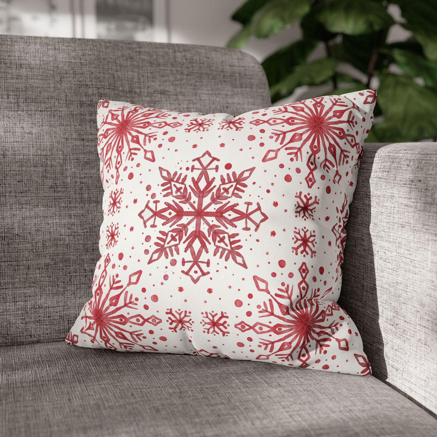 Pillowcase Watercolor Snowflake Design - Red and White
