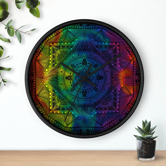 Holographic Mandala Wall Clock, Psychedelic Rainbow Art Decor, Unique Gift for Bohemian Home, Boho Room Decoration, Colorful Kitchen Clock