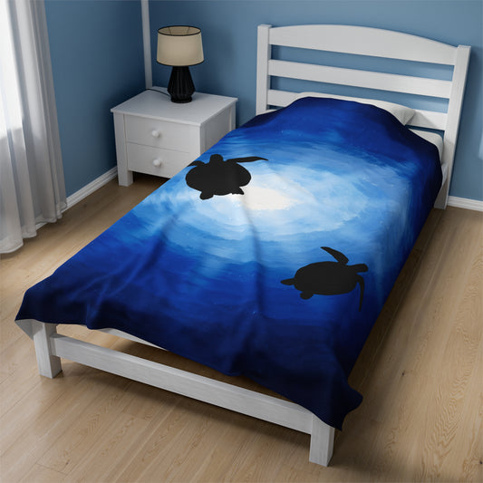 Plush Blanket - Sea Turtles Swimming Through Sun Rays Drawn by Anndria