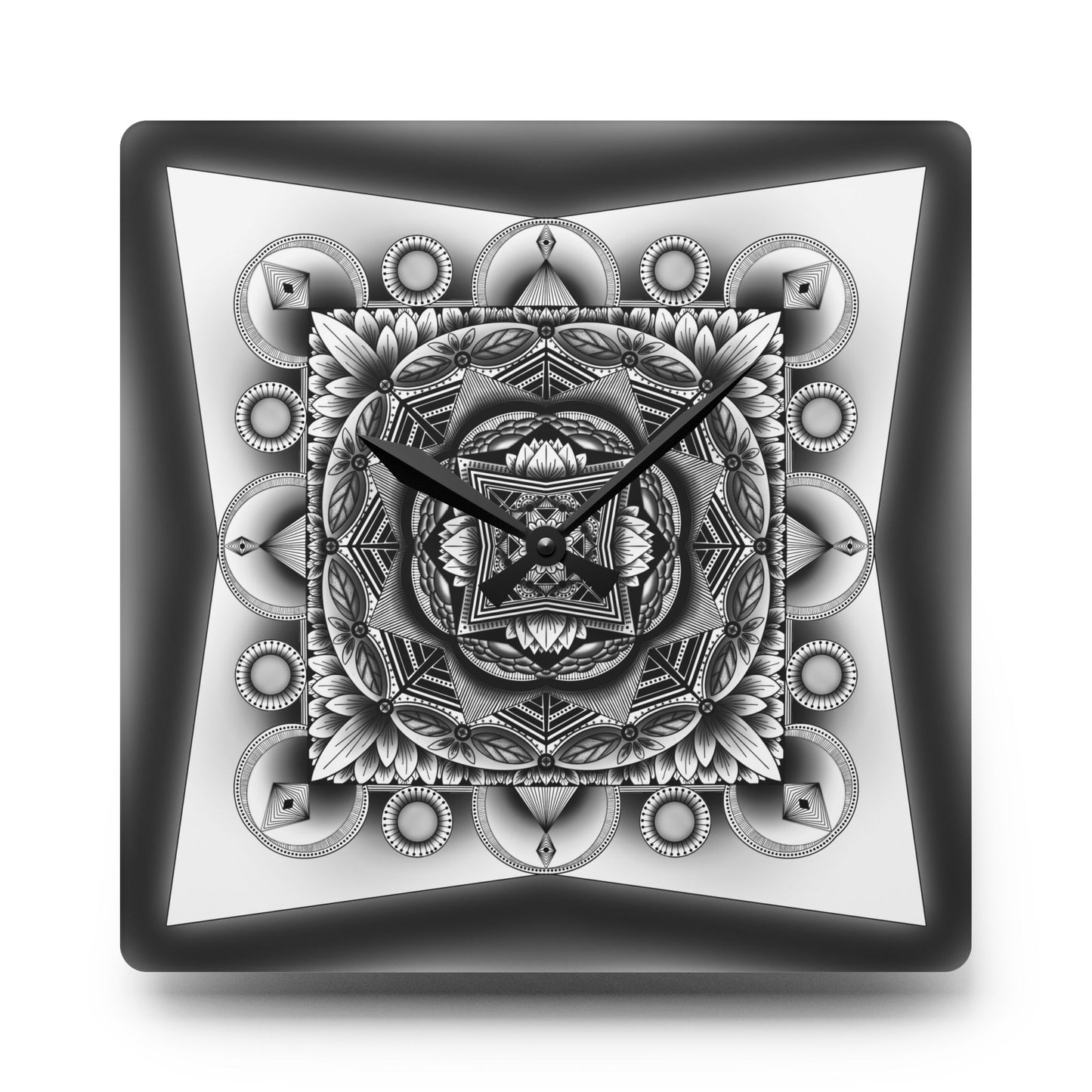 Mandala Wall Clock, Unique Acrylic Clock, Boho Home Decor, Hand Drawn Artwork, Modern Office Clock, Geometric Design Decor