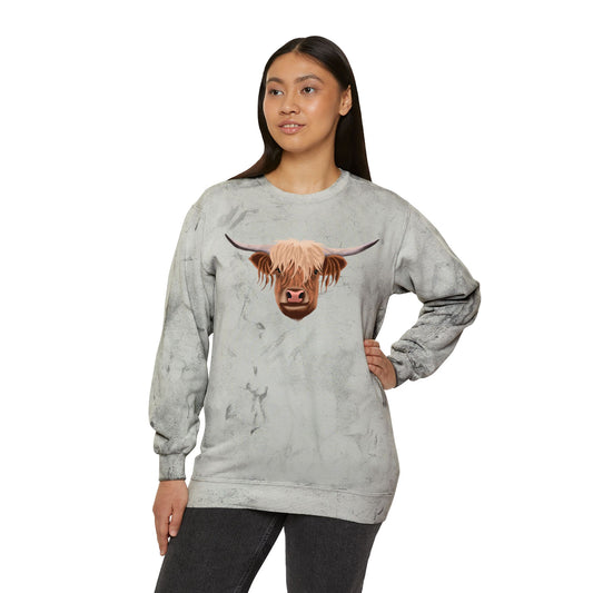Highland Cow Color Blast Unisex Crewneck Sweatshirt - Vibrant & Cozy Apparel