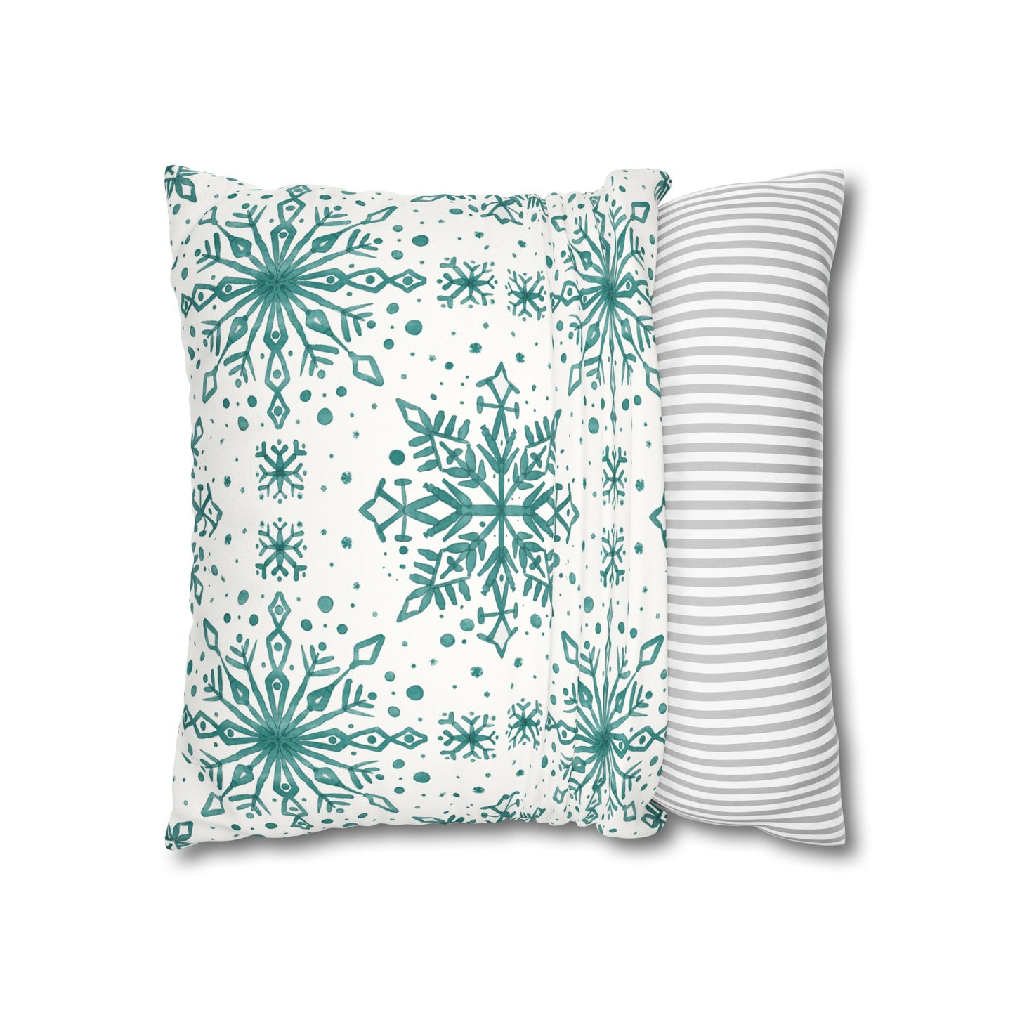 Pillowcase Watercolor Snowflake Design - Teal and White