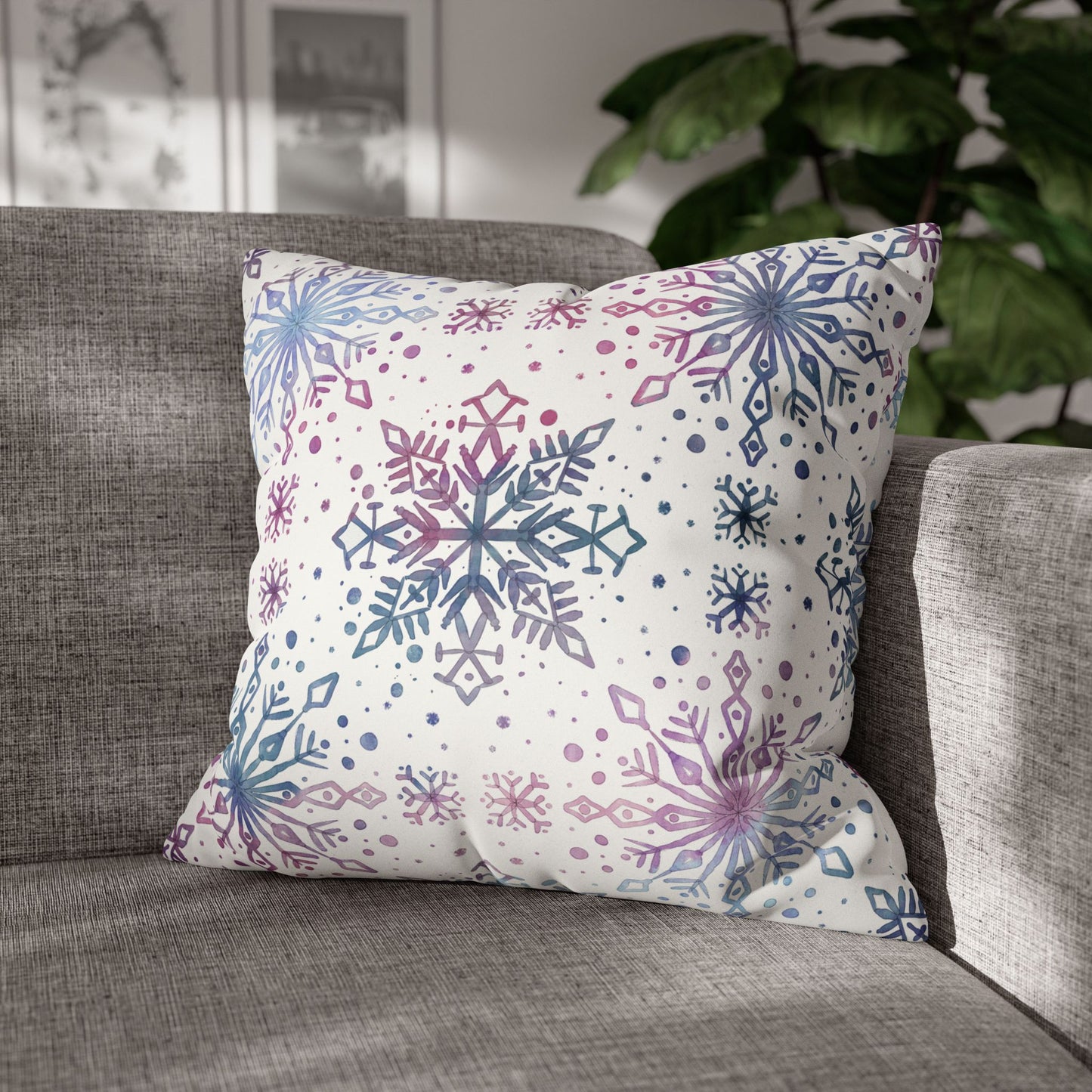 Pillowcase Watercolor Snowflake Design - Blue, Pink and Purple