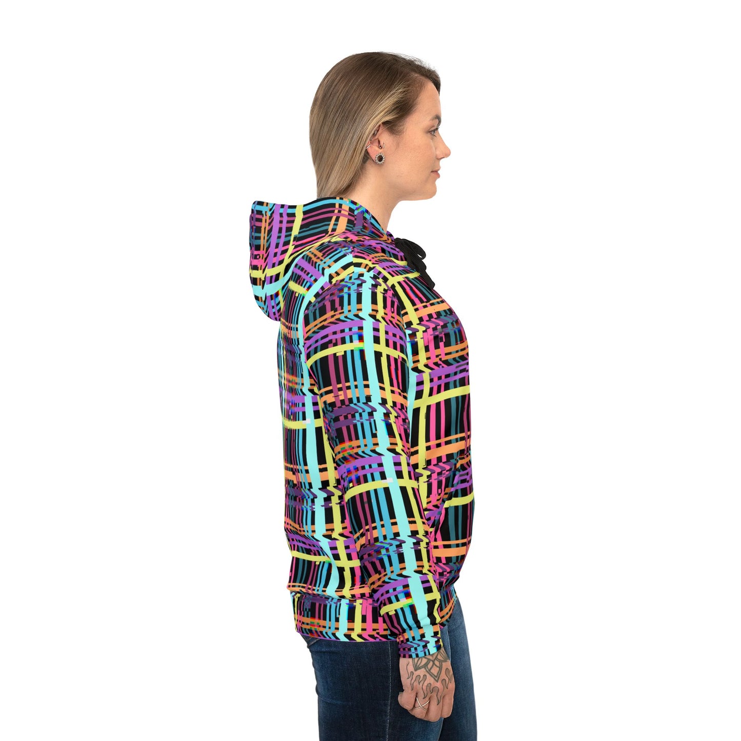 Colorful Glitch Plaid Athletic Hoodie - Vibrant and Stylish Activewear