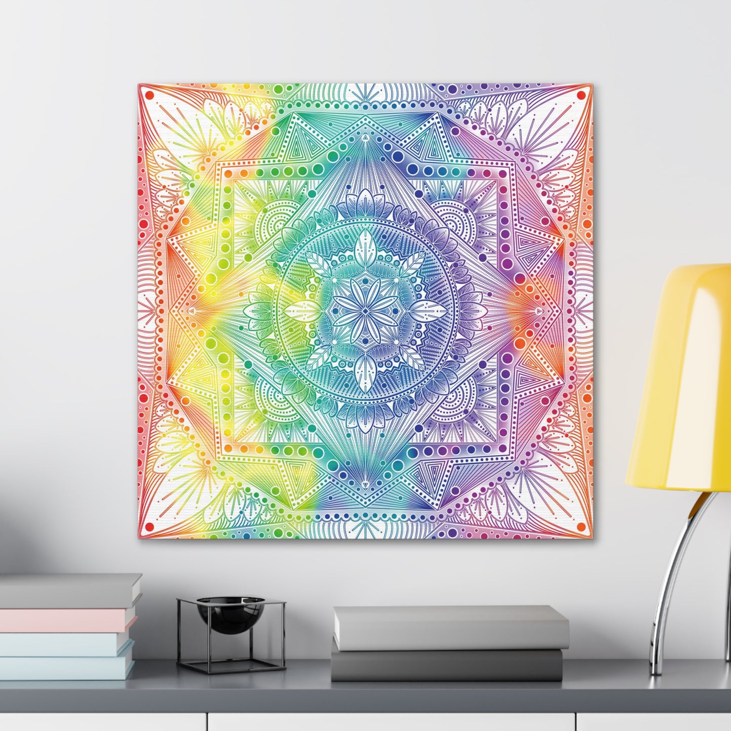 Canvas Wall Art, Rainbow Holographic Psychedelic Mandala by Anndria, Home Decor, Wall Decor, Art Print, Boho Wall Hanging, Hippie Wall