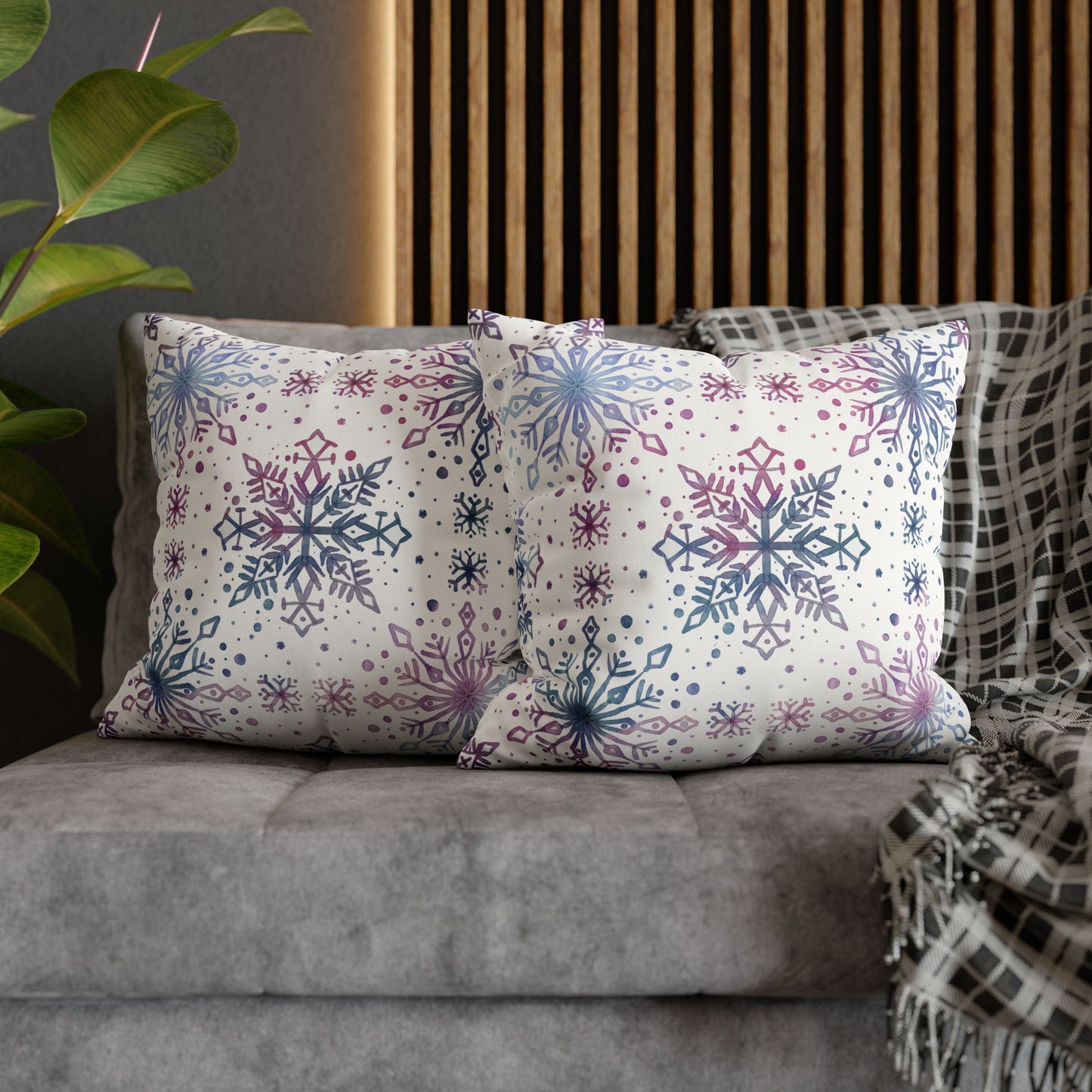 Pillowcase Watercolor Snowflake Design - Blue, Pink and Purple