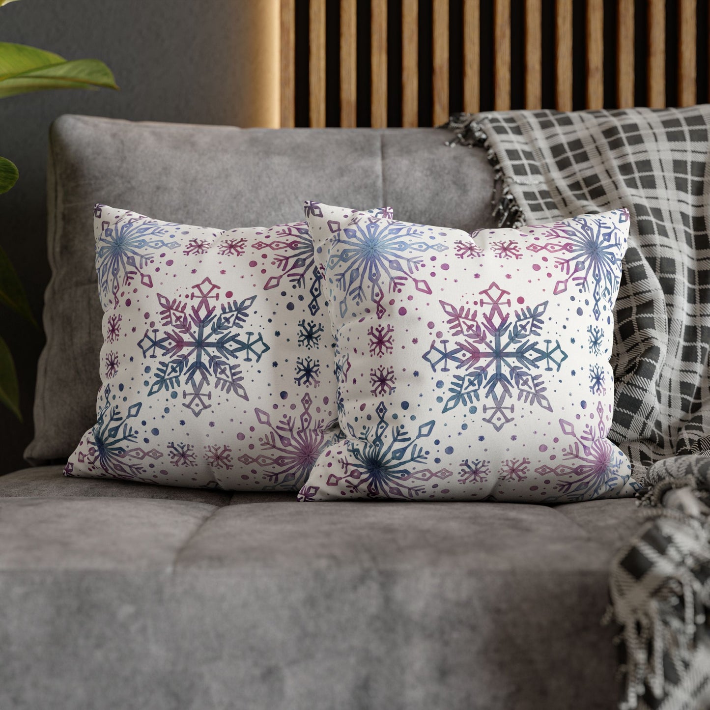 Pillowcase Watercolor Snowflake Design - Blue, Pink and Purple