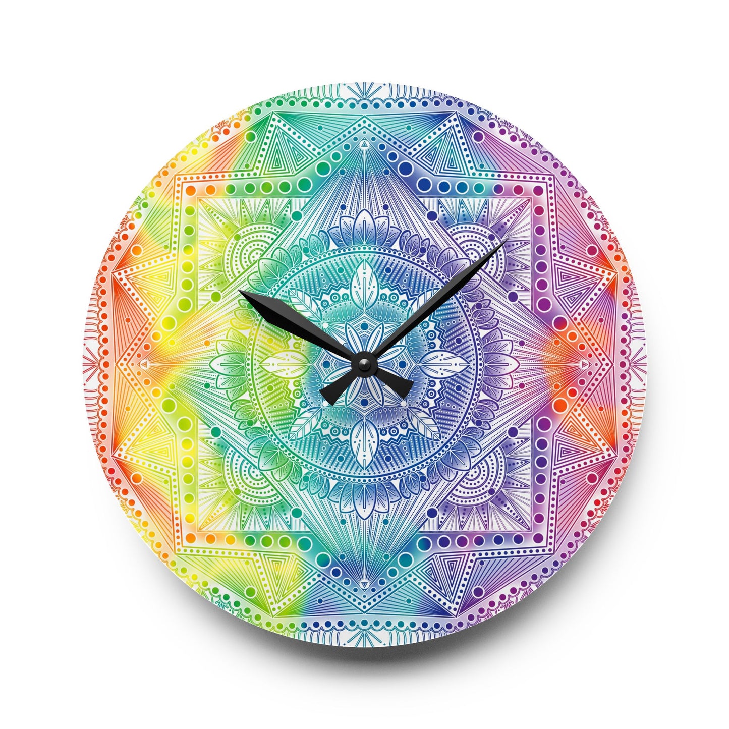 Mandala Wall Clock, Rainbow Holographic Acrylic Clock, Psychedelic Art, Colorful Home Decor, Unique Gift Idea, Anndria Design