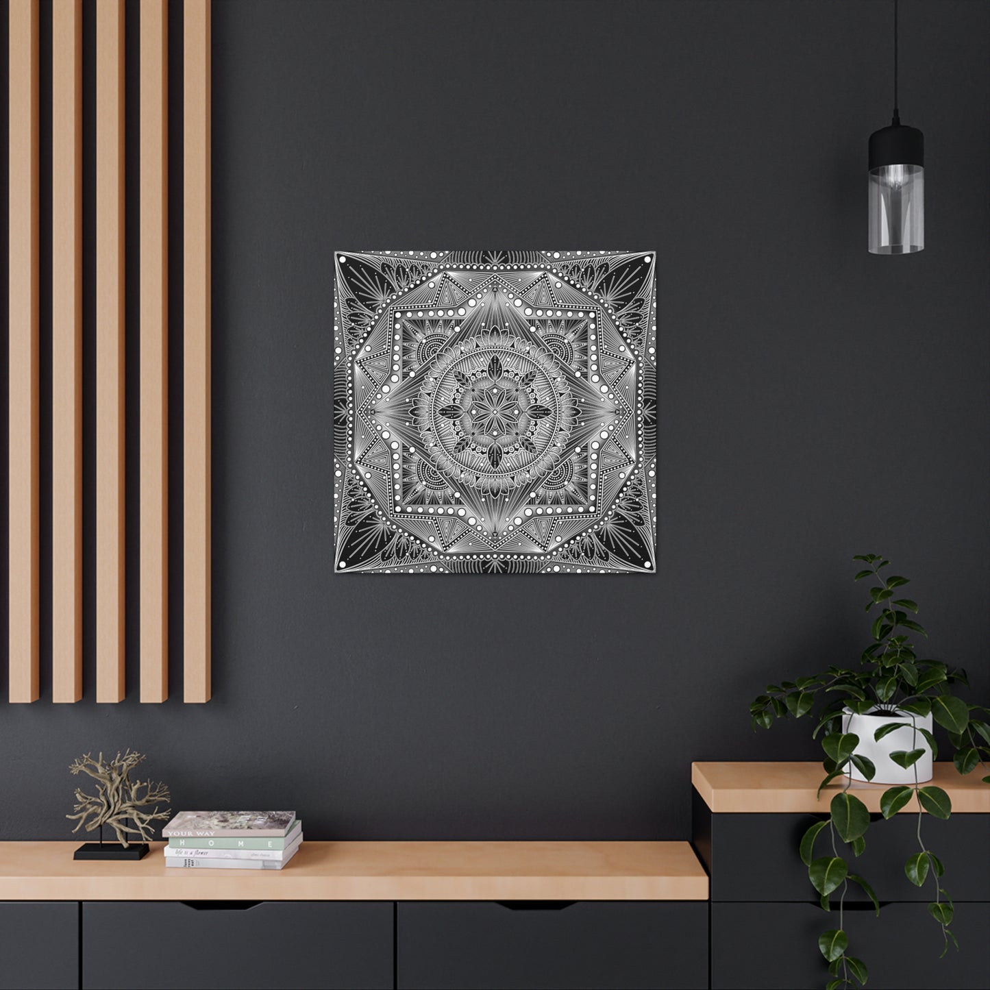 Square Canvas Print, Black and White Mandala Artwork by Anndria, Gallery Wall Decor, Minimalist Home Decoration, Zen Meditation Gift,