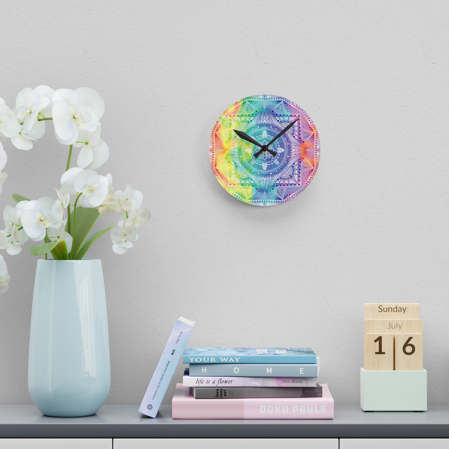 Mandala Wall Clock, Rainbow Holographic Acrylic Clock, Psychedelic Art, Colorful Home Decor, Unique Gift Idea, Anndria Design