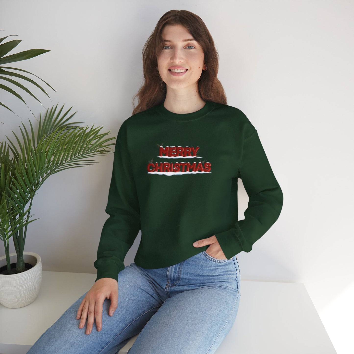 Merry Christmas with Snow and Holly - Unisex Sweatshirt