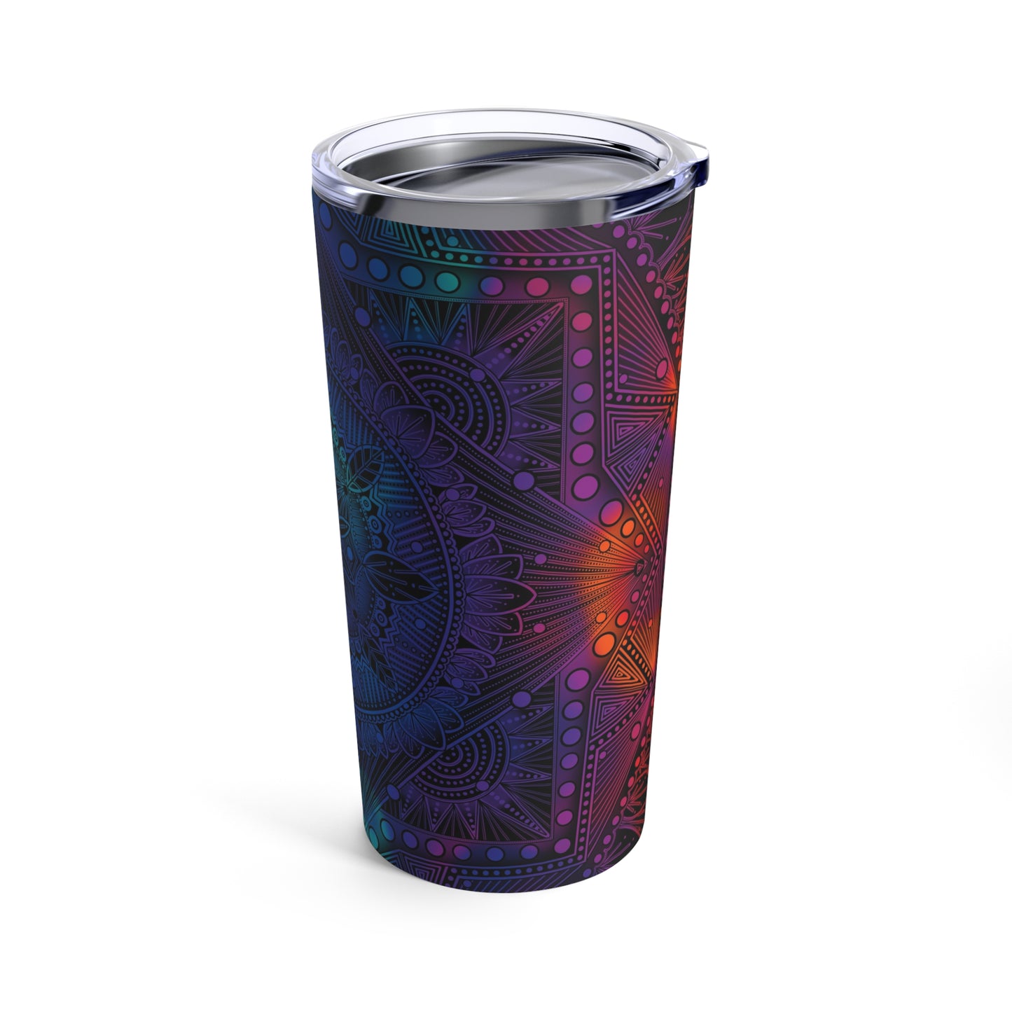 Holographic Mandala Tumbler, Rainbow Custom Cup, 20oz Stainless Steel Mug, Anndria Art, Unique Drinkware Gift, Festival Accessory