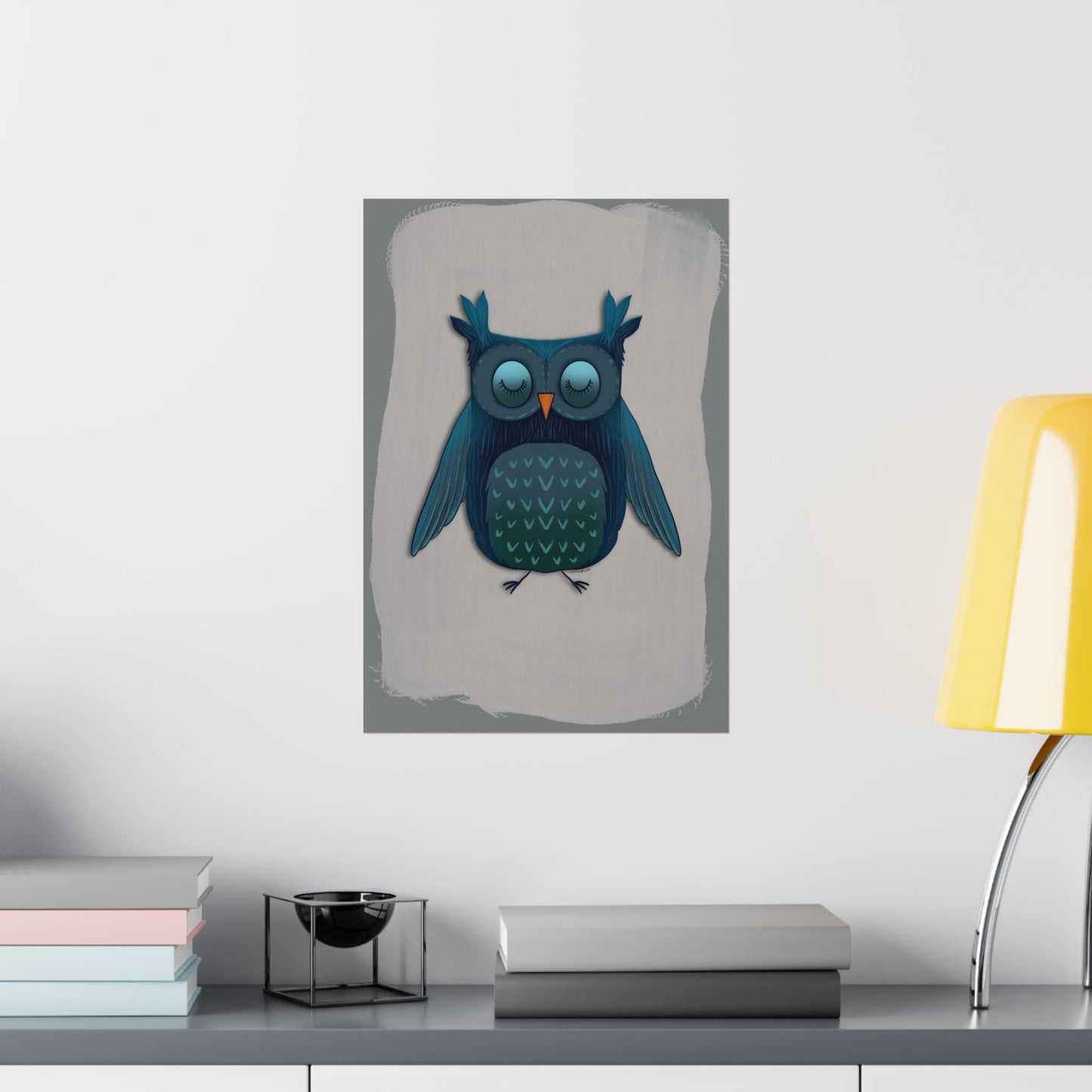 Vertical Poster, Blue Owl Art Print, Matte Finish Wall Decor, Anndria Design, Bird Lover Gift, Nature Theme Decoration