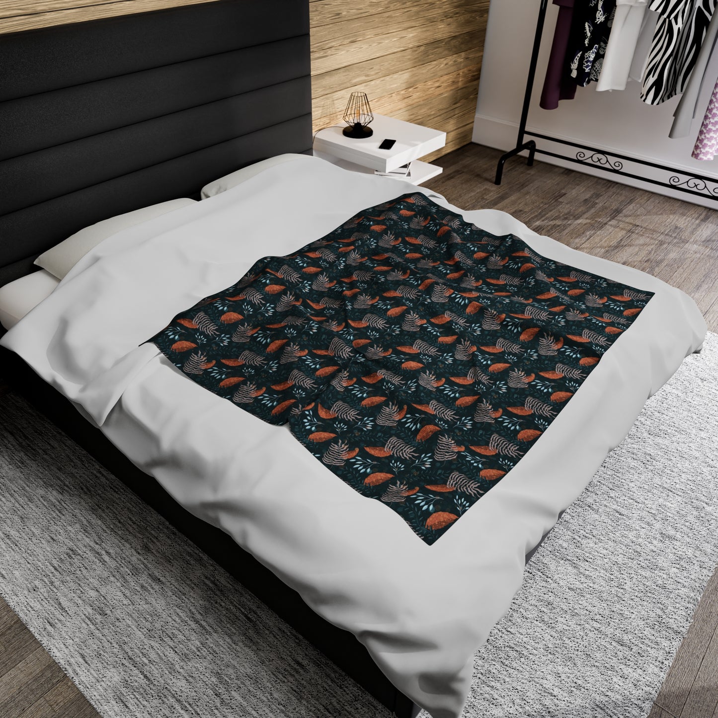 Plush Blanket - Earthy Teal, Orange and Taupe Botanical Pattern by Anndria