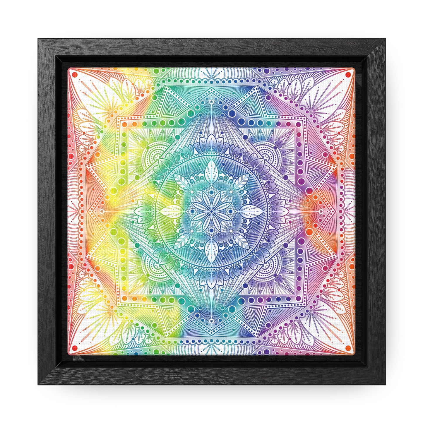 Canvas Prints, Holographic Rainbow Mandala Artwork, Square Frame, Psychedelic Wall Decor, Abstract Art Gift