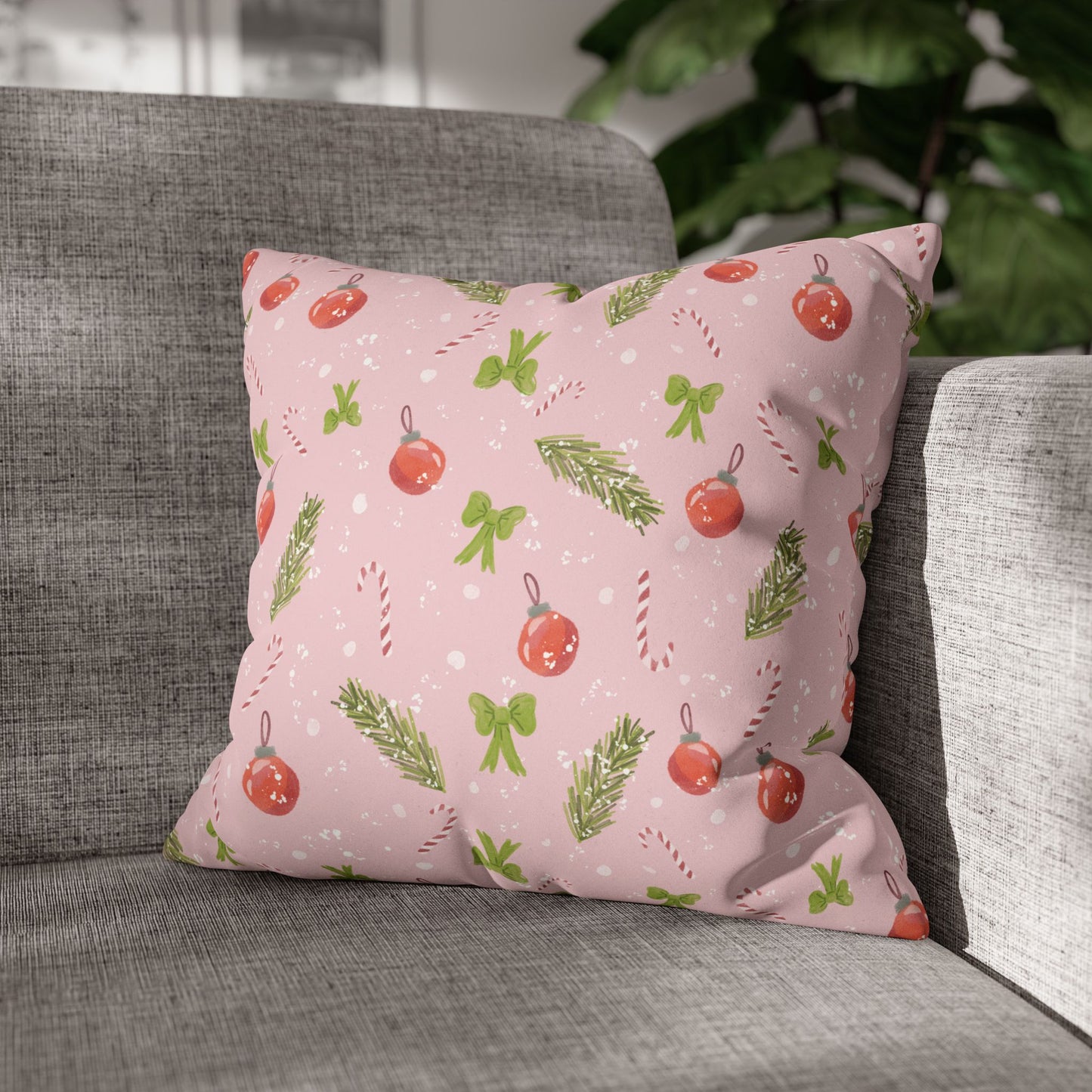 Pillowcase Watercolor Christmas Trim Pattern - Pink