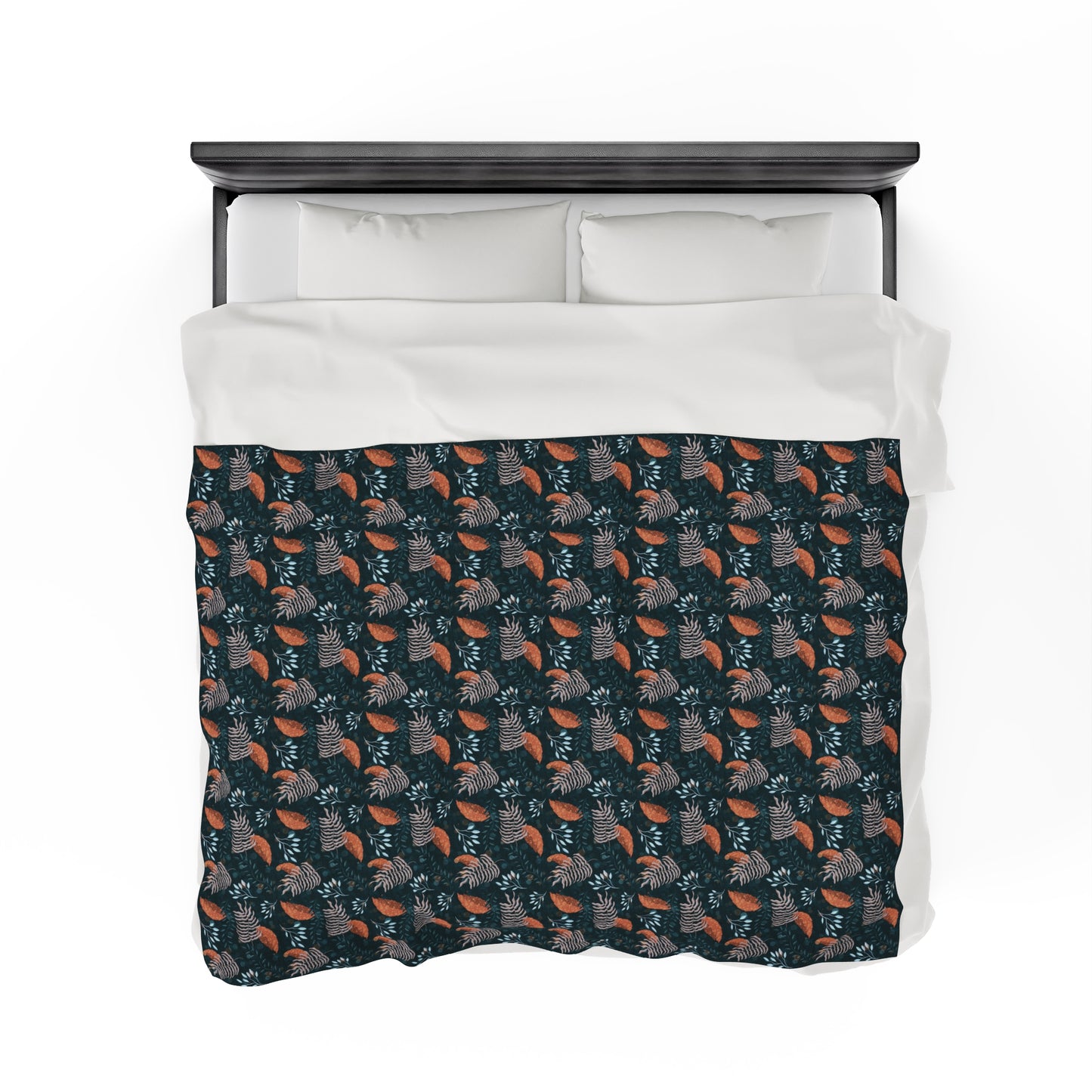 Plush Blanket - Earthy Teal, Orange and Taupe Botanical Pattern by Anndria