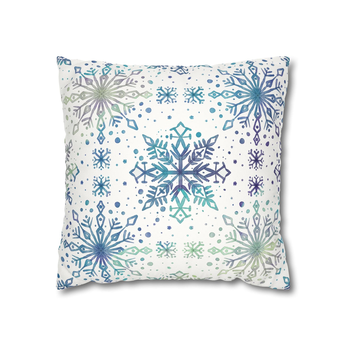 Pillowcase Watercolor Snowflake Design - Frosty teal, purple and green