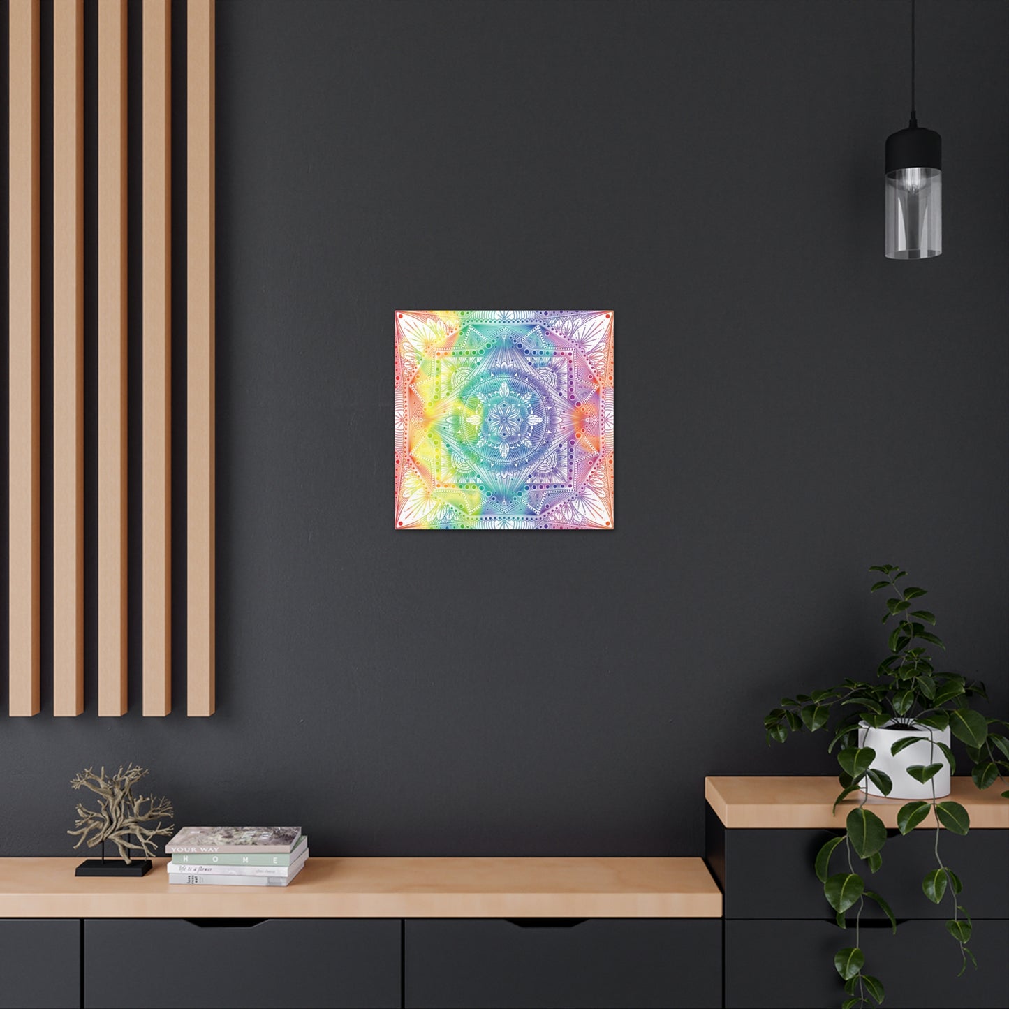 Canvas Wall Art, Rainbow Holographic Psychedelic Mandala by Anndria, Home Decor, Wall Decor, Art Print, Boho Wall Hanging, Hippie Wall
