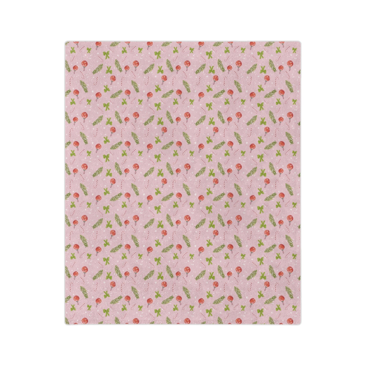 Velveteen Microfiber Blanket - Christmas Trim Pattern Watercolor Design - Pink