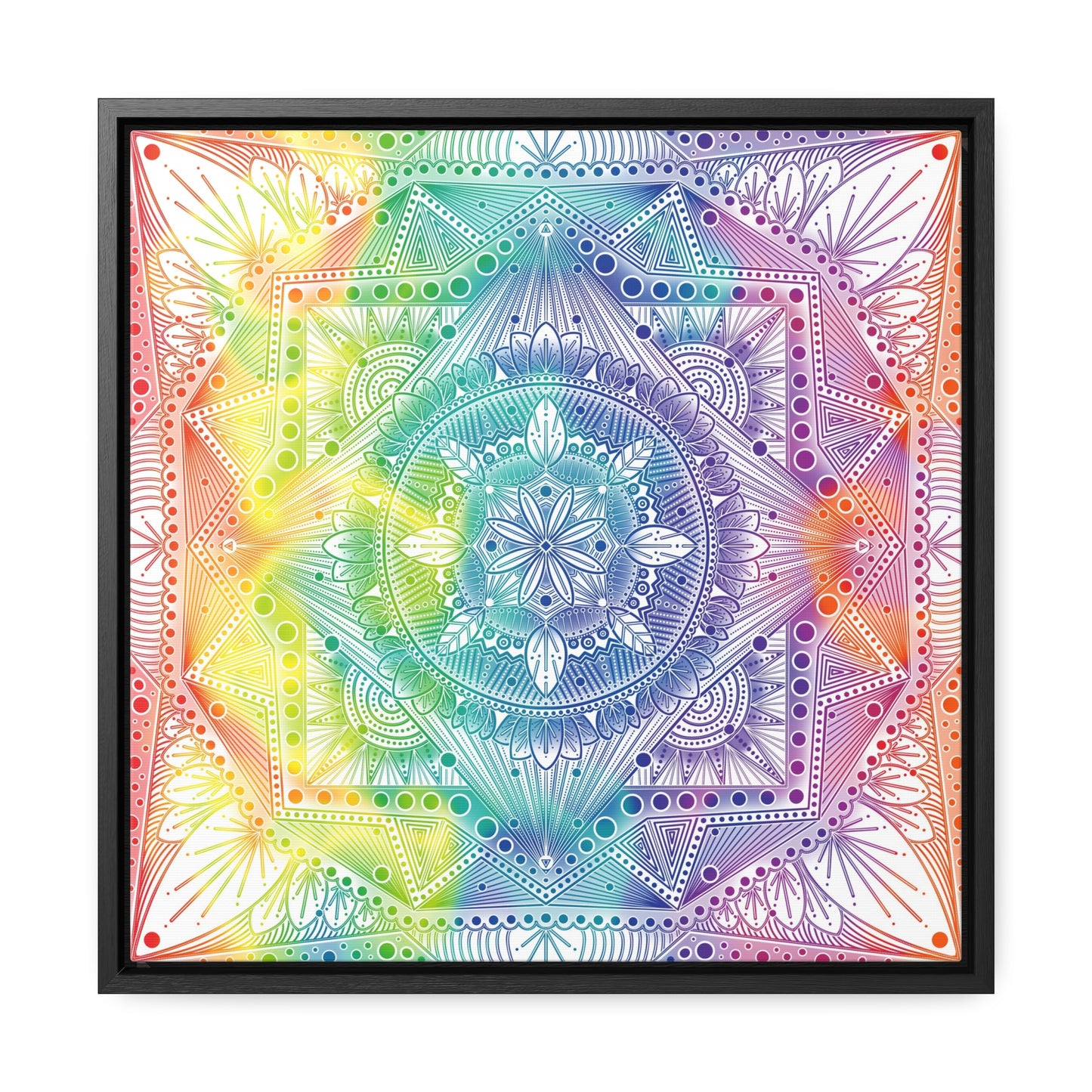 Canvas Prints, Holographic Rainbow Mandala Artwork, Square Frame, Psychedelic Wall Decor, Abstract Art Gift