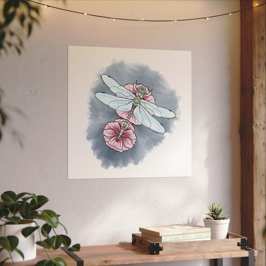Matte Poster, Dragonfly Art Print, Textured Watercolor Wall Decor, Anndria Illustration, Unique Nature Art, Insect Drawing, Home Office