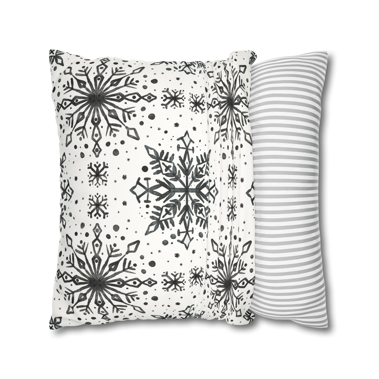 Pillowcase Watercolor Snowflake Design - Black and White