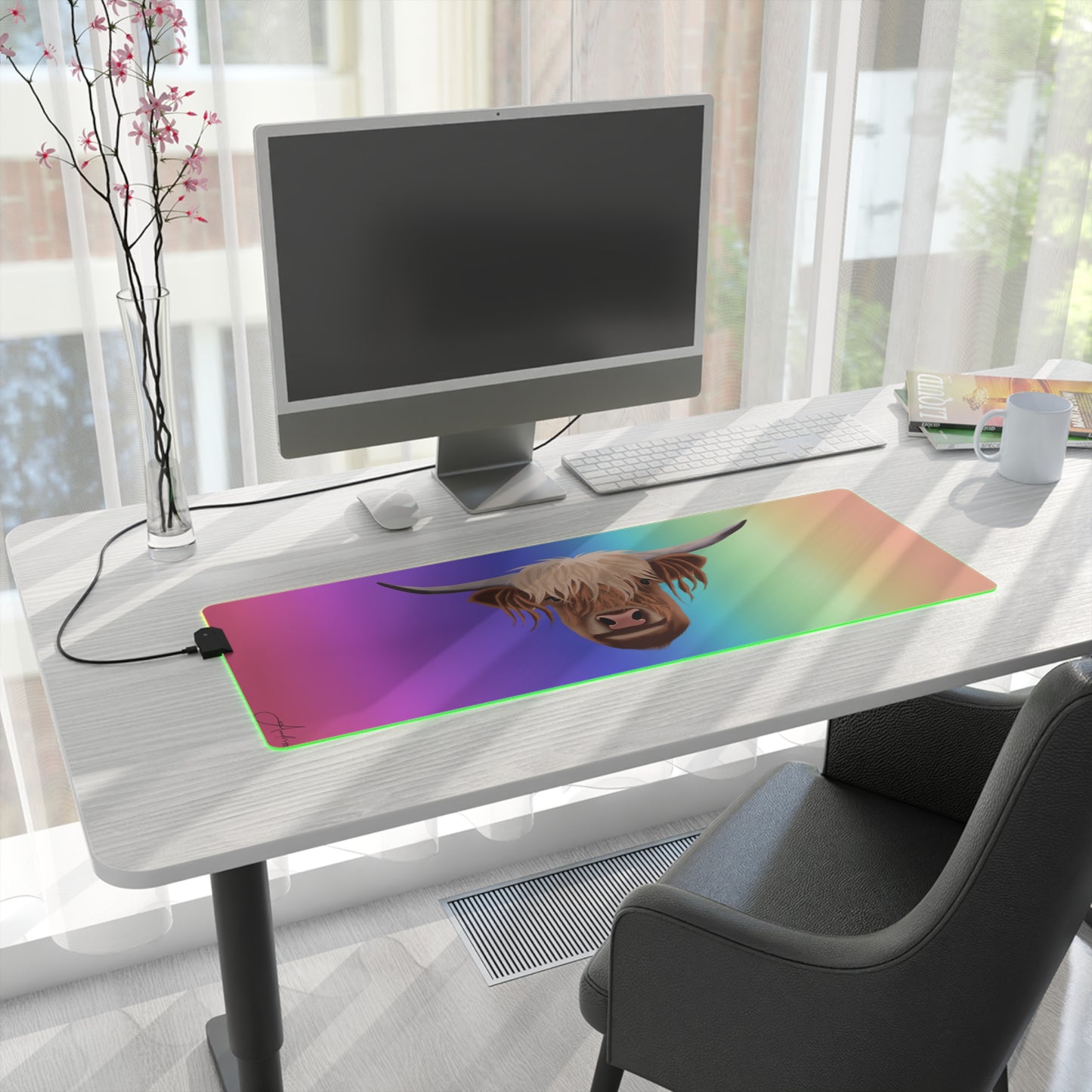 Colorful Highland Cow LED Gaming Mouse Pad - Vibrant Desk Accessory for Gamers