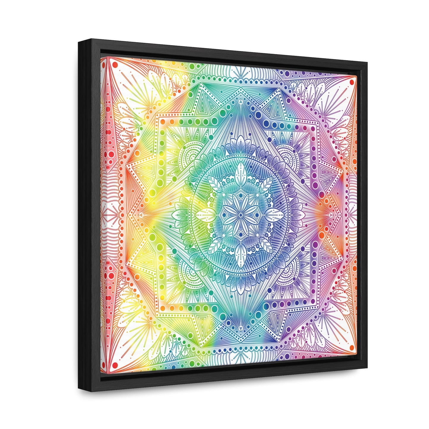 Canvas Prints, Holographic Rainbow Mandala Artwork, Square Frame, Psychedelic Wall Decor, Abstract Art Gift