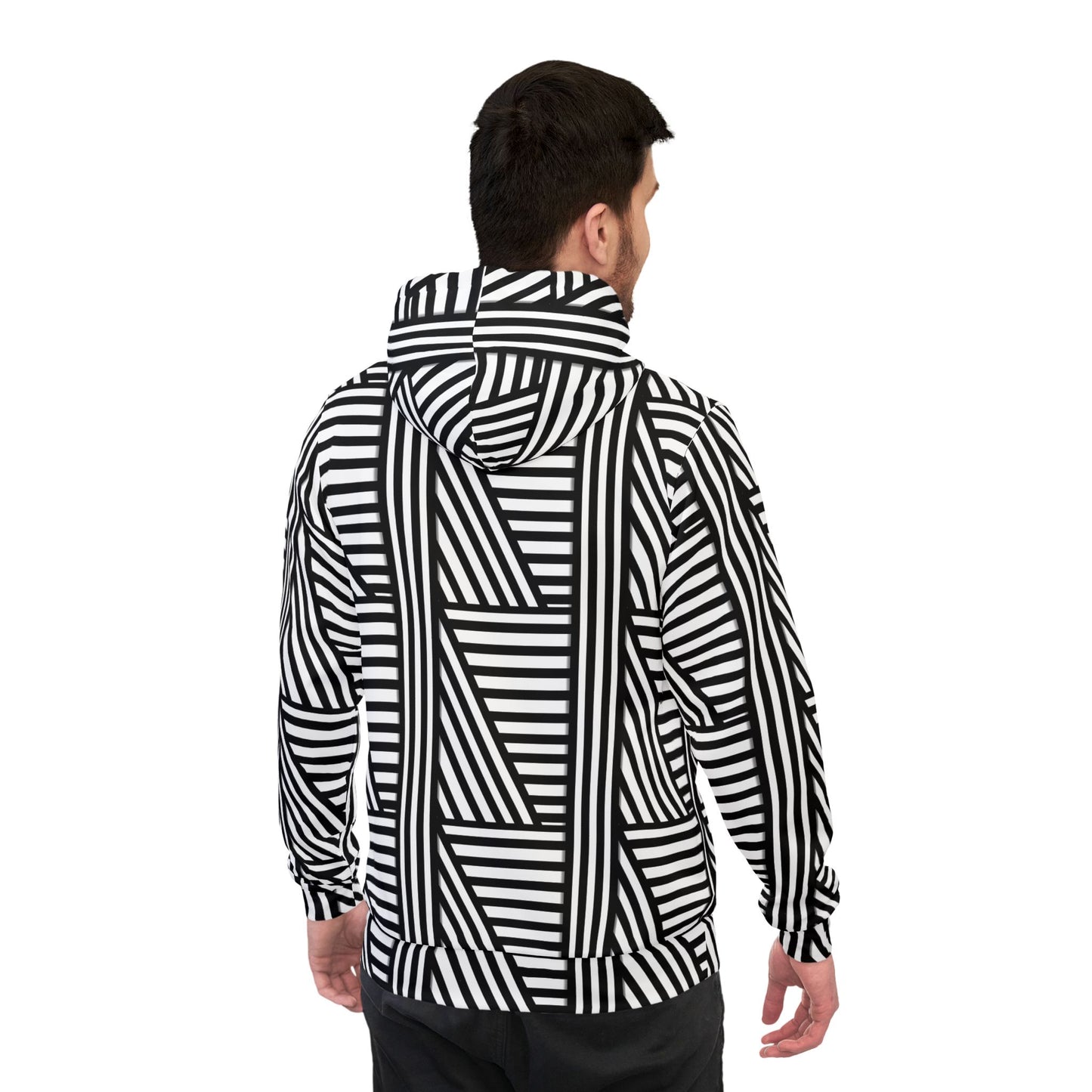 Stylish Striped Athletic Hoodie - Modern Black & White Design for Active Lifestyles