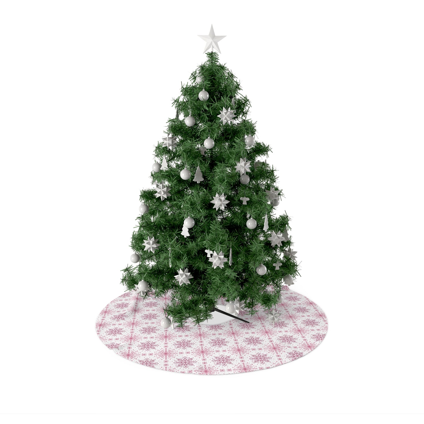 Tree Skirt - Watercolor Snowflake design by Anndria - Pink and White