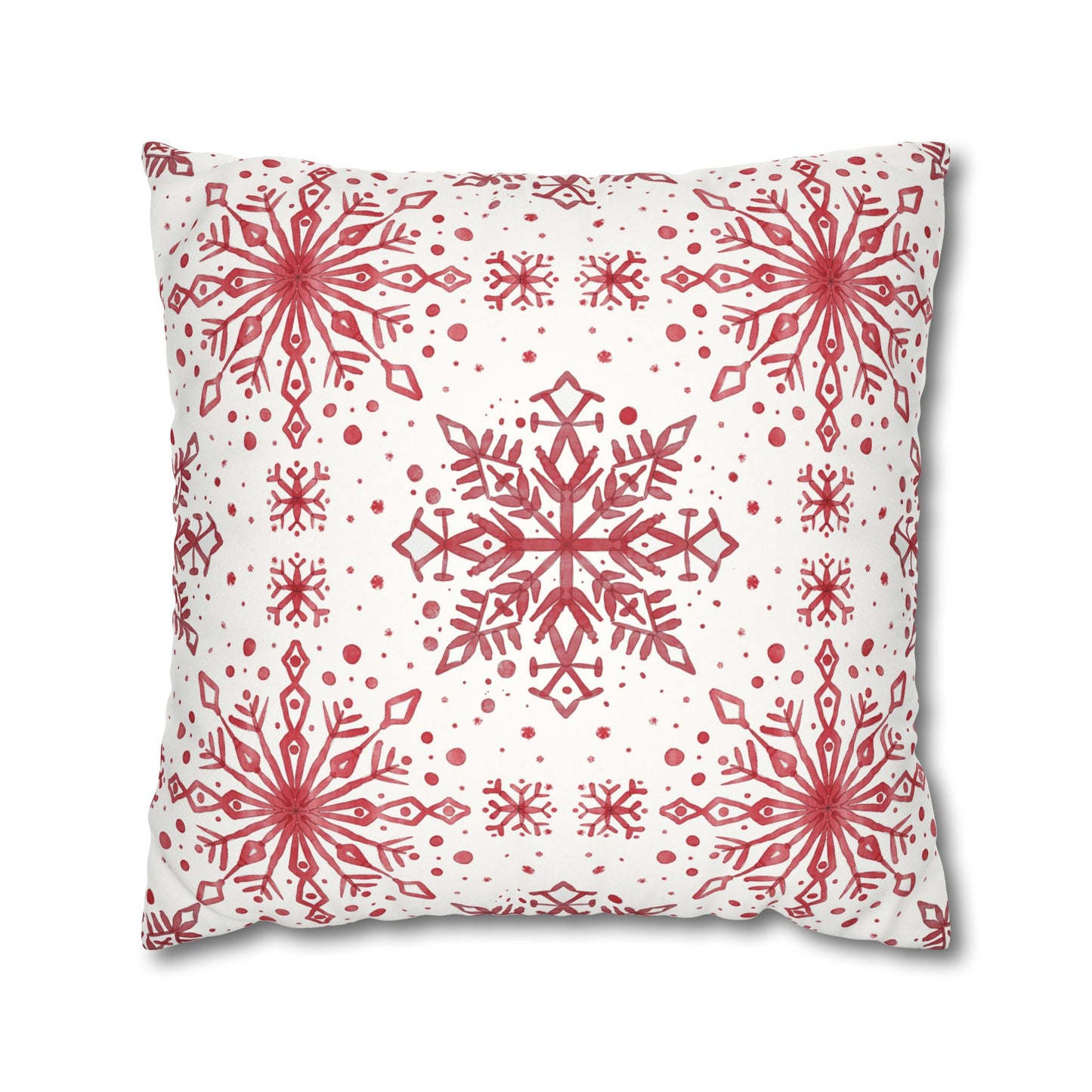 Pillowcase Watercolor Snowflake Design - Red and White