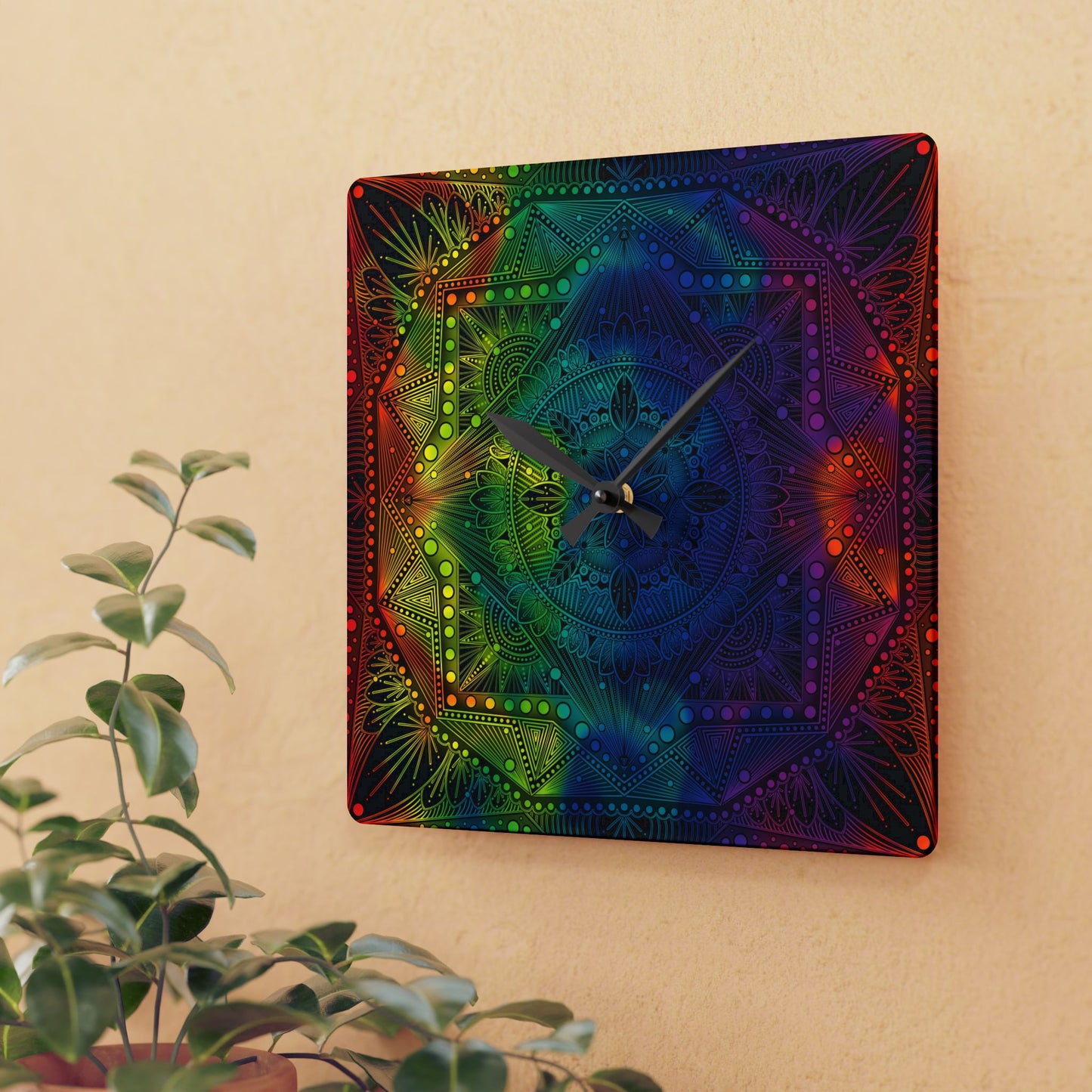 Mandala Wall Clock, Rainbow Holographic Acrylic Clock, Psychedelic Art, Colorful Home Decor, Unique Gift Idea, Anndria Design