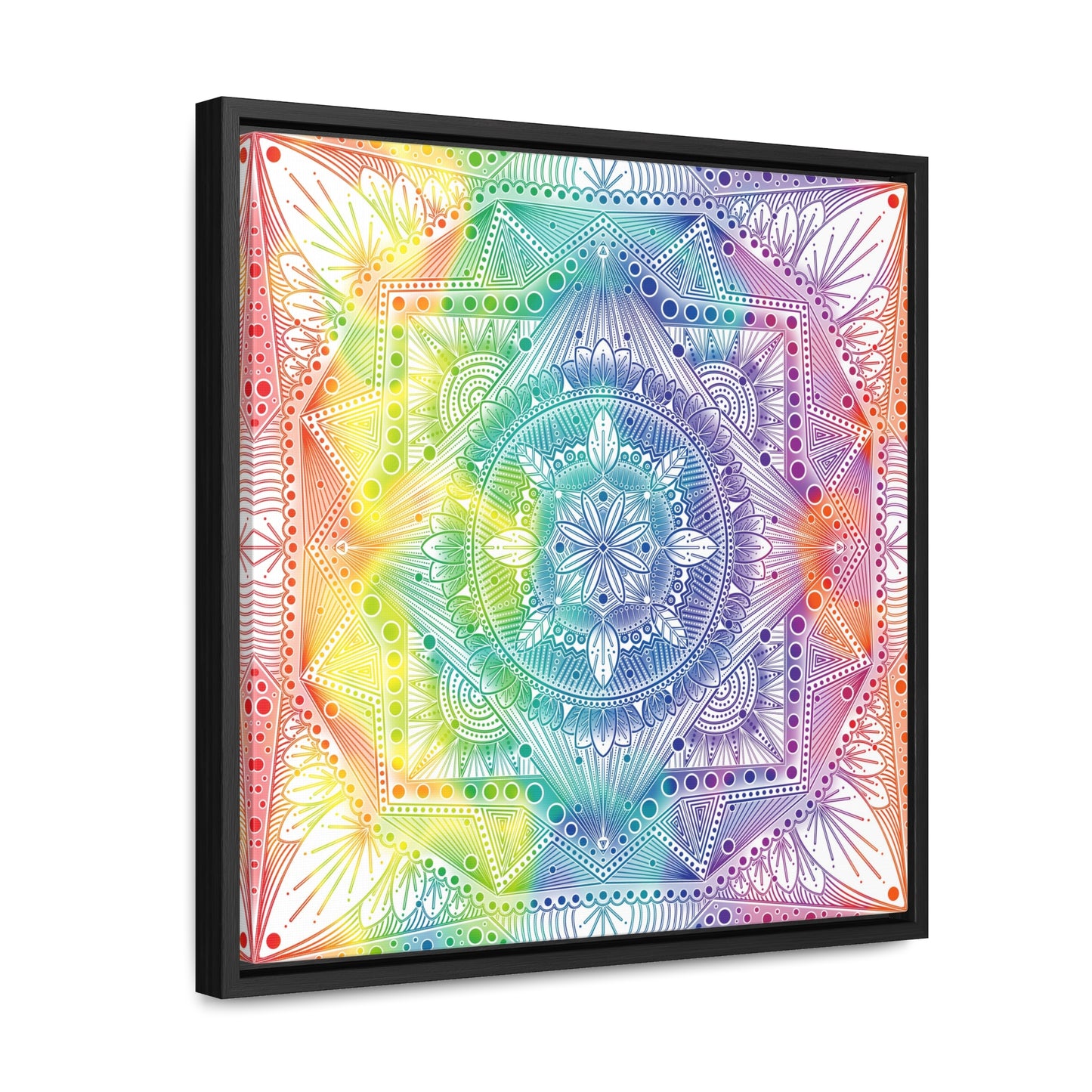 Canvas Prints, Holographic Rainbow Mandala Artwork, Square Frame, Psychedelic Wall Decor, Abstract Art Gift