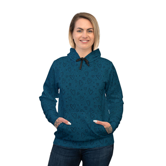 Teal Hearts Athletic Hoodie - Designed by Anndria