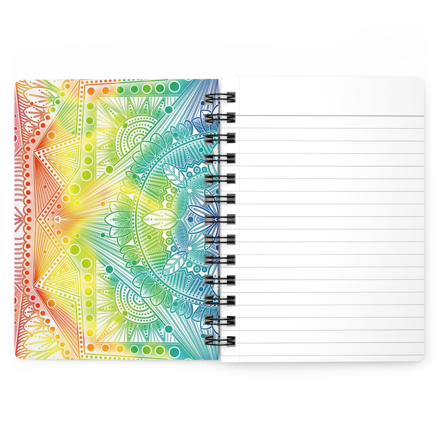 Psychedelic Spiral Bound Journal, Rainbow Mandala Design, Holographic Artwork by Anndria, Notebook, Sketchbook, Diary, Writing Journal,
