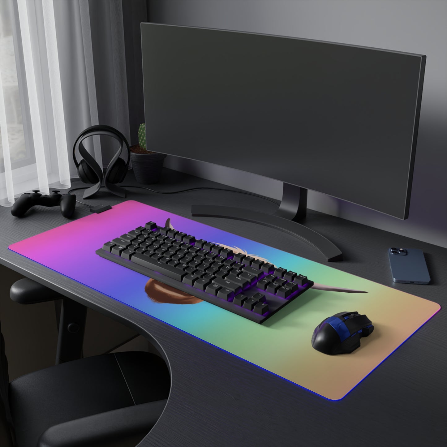 Colorful Highland Cow LED Gaming Mouse Pad - Vibrant Desk Accessory for Gamers